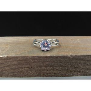 Size 8 Sterling Silver Round Cut CZ Unique Setting Band Ring